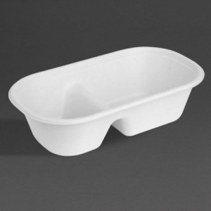 Oval Tray 2 Compartment in Bagasse - 900 ml - Pack of 100 - Fiesta