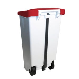 Pedal Bin With Red Lid and Wheels - 80 L - Gilac