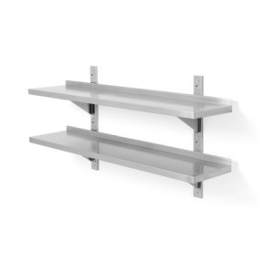 Nastaviteľná nástenná polica 2 úrovne s 2 držiakmi - L 1200 x 300 mm - HENDI
