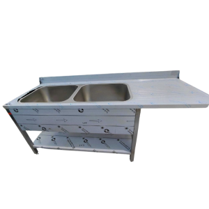 Ponorný drez s 2 vaničkami s priechodom na umývačku riadu a odkvapkávačom vpravo - 2000 x 700 mm