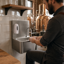 Lave-Mains Inox Commande Fémorale avec Dosseret et Savon