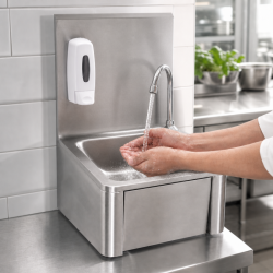 Lave-Mains Inox Commande Fémorale avec Dosseret et Savon