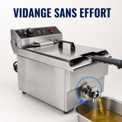 Professional Deep Fryer 13 L 3000 W with Drain - Stainless Steel
