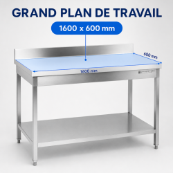 Stainless Steel Table 1600x600 mm with Backsplash and Lower Shelf