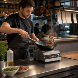 Wok na indukciu Pro 3500 W Inox — Konkávna zóna Ø227