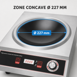 Wok na indukciu Pro 3500 W Inox — Konkávna zóna Ø227