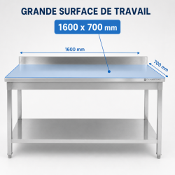 Stainless Steel Table 1600x700 mm with Backsplash and Lower Shelf