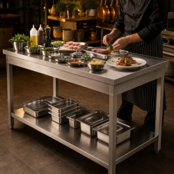 Stôl Inox 1600 x 600 mm s dolnou policou — AISI 201