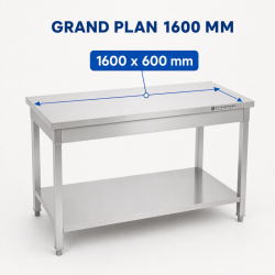 Stôl Inox 1600 x 600 mm s dolnou policou — AISI 201