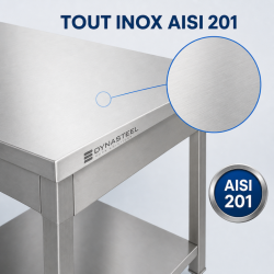 Stôl Inox 1600 x 600 mm s dolnou policou — AISI 201