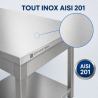 Stôl Inox 1600 x 600 mm s dolnou policou — AISI 201