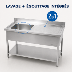 Stainless Steel Sink 1 Basin Right Drainer - L 1000 x D 600 mm