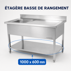 Stainless Steel Sink 1 Basin Right Drainer - L 1000 x D 600 mm