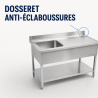 Plonge Inox 1 Bac 1200x600 mm, Égouttoir Droite, Dosseret