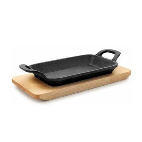 Mini Plancha Grill Lisse avec Base Bois - 225 x 100 mm Lacor