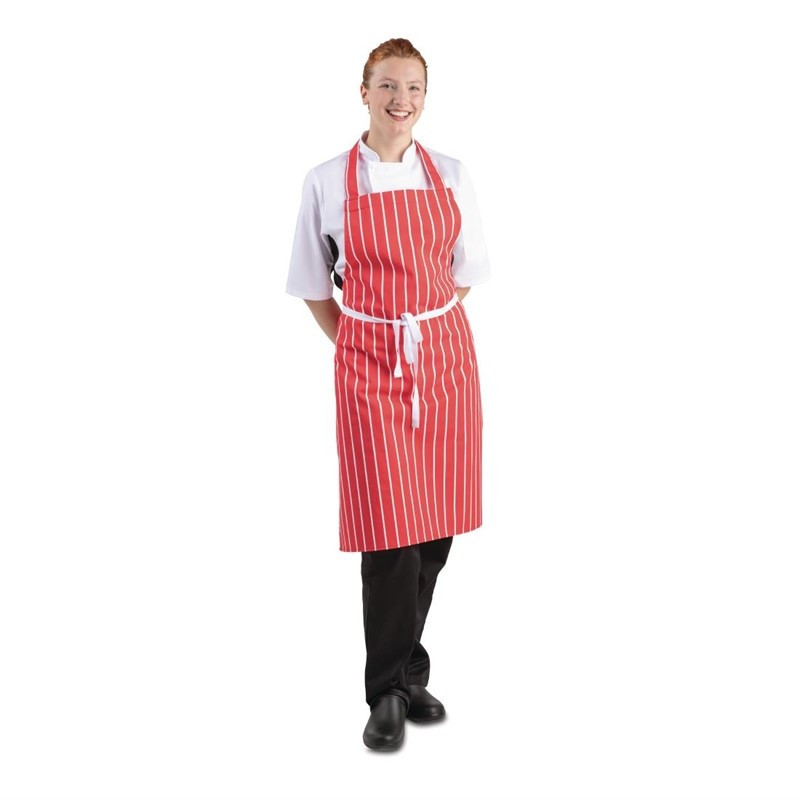 Striped Red and White Bib Apron 710 x 970 mm - Whites Chefs Clothing - Fourniresto