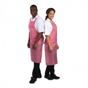 Waterproof Striped Red and White Bib Apron 1016 x 711 mm - Whites Chefs Clothing - Fourniresto