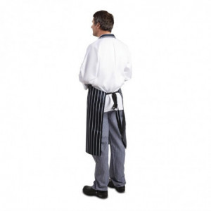 Extra Long Striped Navy Blue and White Bib Apron Without Pocket - Whites Chefs Clothing - Fourniresto