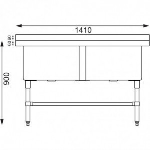 Dvojitý hlboký drez s chrbtom 2 x 100 l 1410 x 600 mm - Vogue - Fourniresto