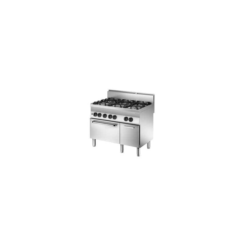 Six-burner stove with gas oven and 650 Series cabinet