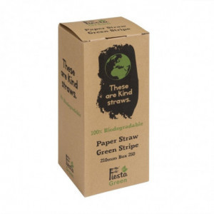 Pailles en Papier Compostables Rayées Vert et Blanc 210mm - Lot de 250 - Fiesta Green - Fourniresto