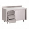 Stainless Steel Cabinet Table with Backsplash 3 Drawers on the Right and Sliding Doors - L 1200 x P 700mm - Gastro M