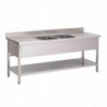 Stainless Steel Sink with Lower Shelf 2 Central Tubs - W 2000 x D 700mm - Gastro M