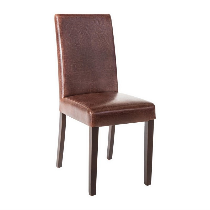 Chaise dossier haut en simili cuir marron foncé patiné - Lot de 2 - Bolero - Fourniresto