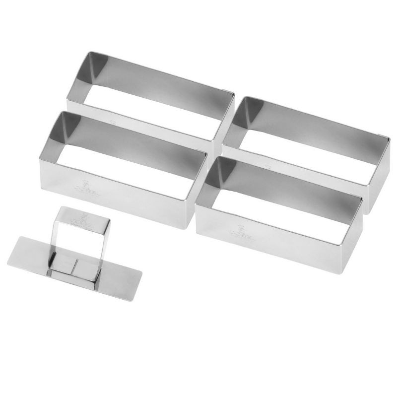 Cadre à Pâtisserie Rectangulaire en Inox avec Poussoir - 90 x 30 mm - Lot de 4