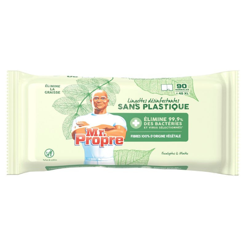 Lingettes Désinfectantes Sans Plastique Eucalyptus - 90 Lingettes - Mr Propre