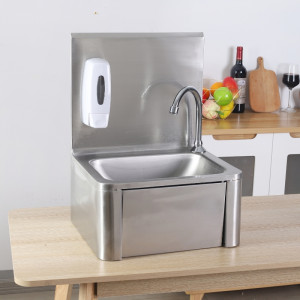 Lave-Mains Inox Commande Fémorale avec Dosseret et Savon