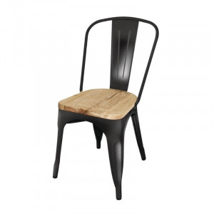 Chaise en Acier Noir avec Assise en Bois - Lot de 4 - Bolero