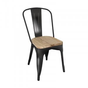 Black Steel Chair with Wooden Seat - Set of 4 - Bolero