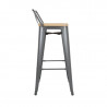 High Stools with Backrest and Wooden Seat - Metallic Grey - Set of 4 - Bolero