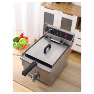 Professional Deep Fryer 13 L 3000 W with Drain - Stainless Steel