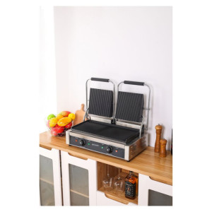 Double Panini Grill - Ribbed Plates - Dynasteel