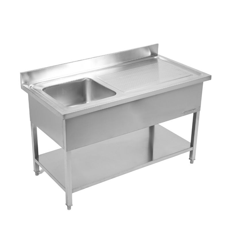 Sink 1 Bowl with Backsplash and Shelf - W 1400 x D 600 mm - Dynasteel