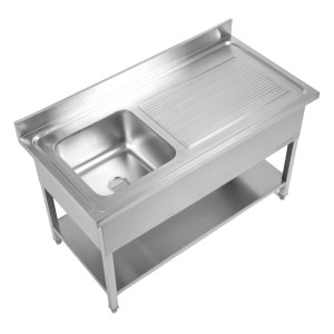 Sink 1 Bowl with Backsplash and Lower Shelf - W 1000 x D 600 mm - Dynasteel