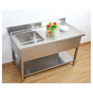 Sink 1 Bowl with Backsplash and Lower Shelf - W 1000 x D 600 mm - Dynasteel