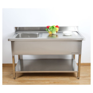 Sink 1 Bowl with Backsplash and Shelf - W 1200 x D 600 mm - Dynasteel