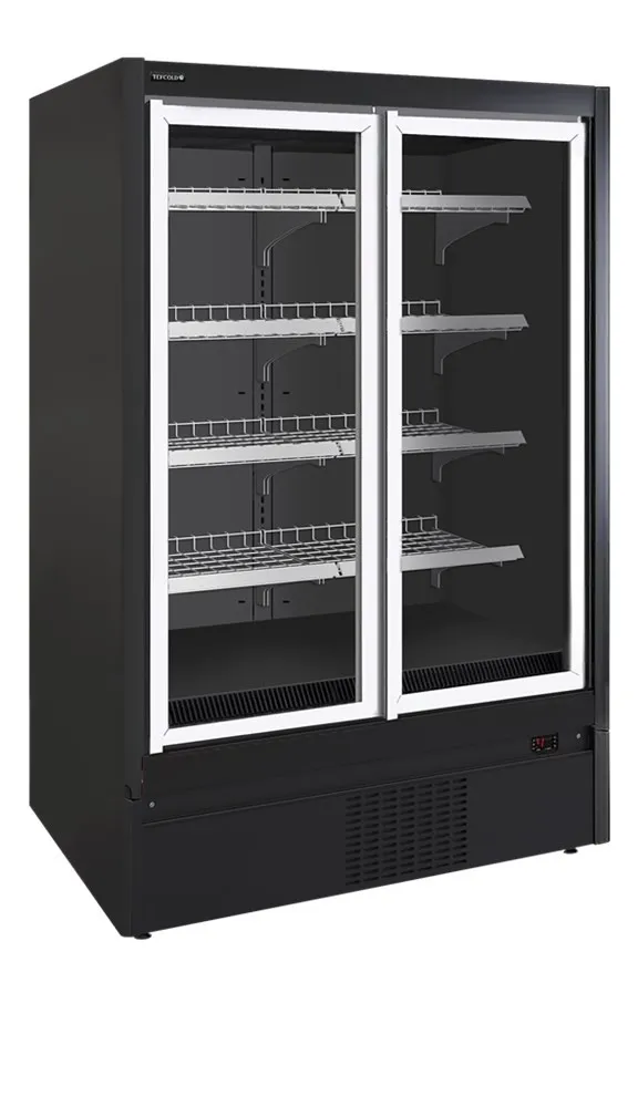 Negatívna čierna chladiaca vitrína do supermarketu - 2 dvere - 850 L