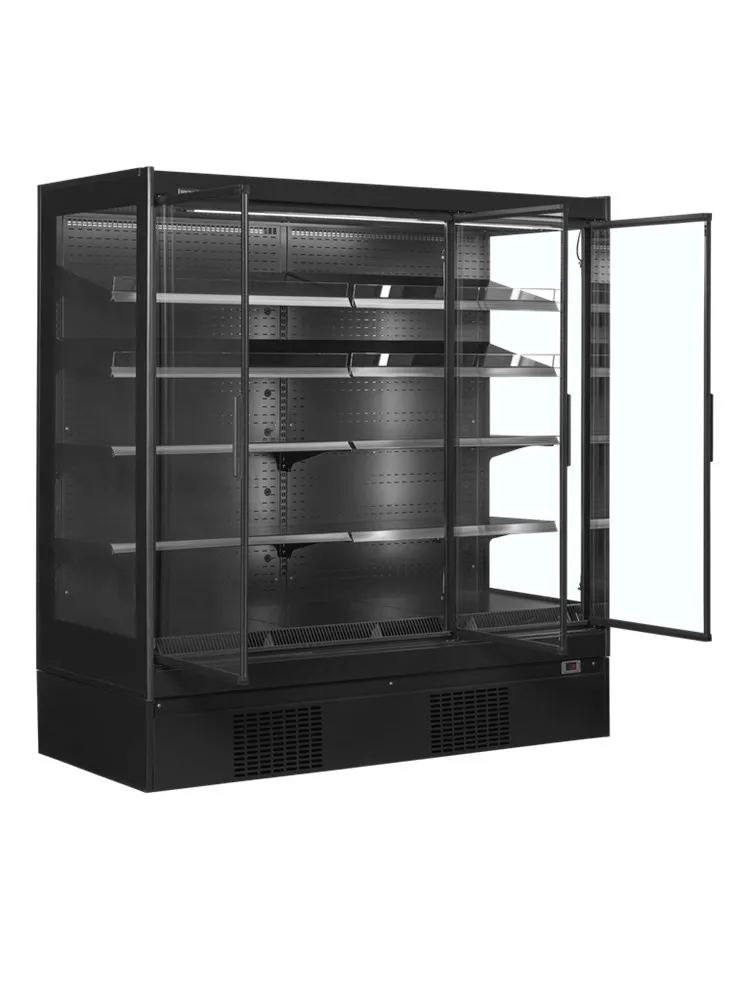 Čierna pozitívna chladiaca vitrína pre supermarket - 3 dvere - 1160 L