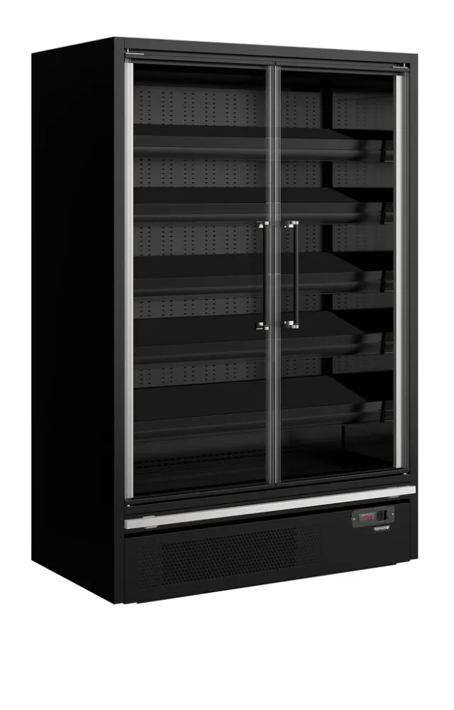 Čierna chladená vitrína do supermarketu - 2 sklenené dvere - 629 L