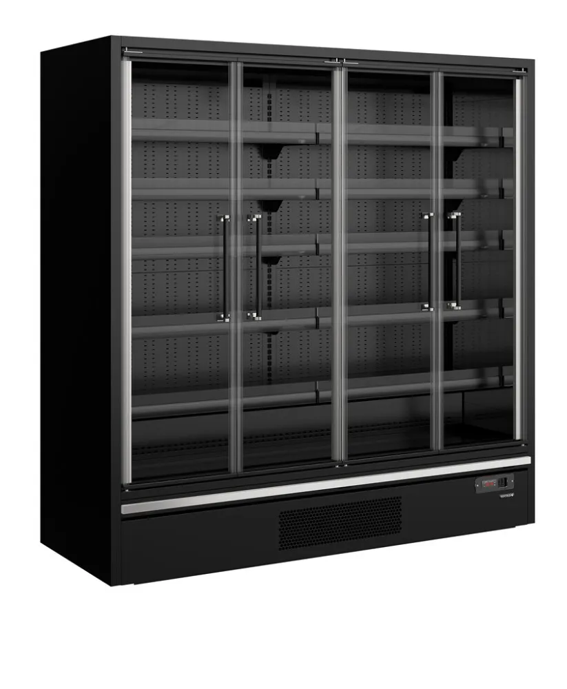Čierna chladená vitrína do supermarketu - 4 sklenené dvere - 943 L