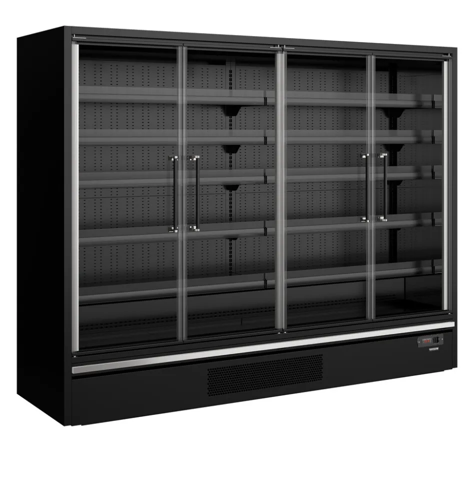 Čierna chladená vitrína do supermarketu - 4 sklenené dvere - 1258 L