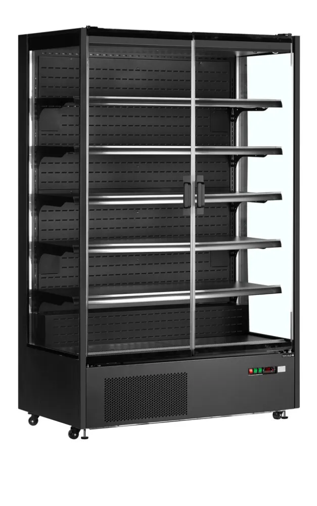 Čierna chladená vitrína do supermarketu - 2 sklenené dvere - 764 L