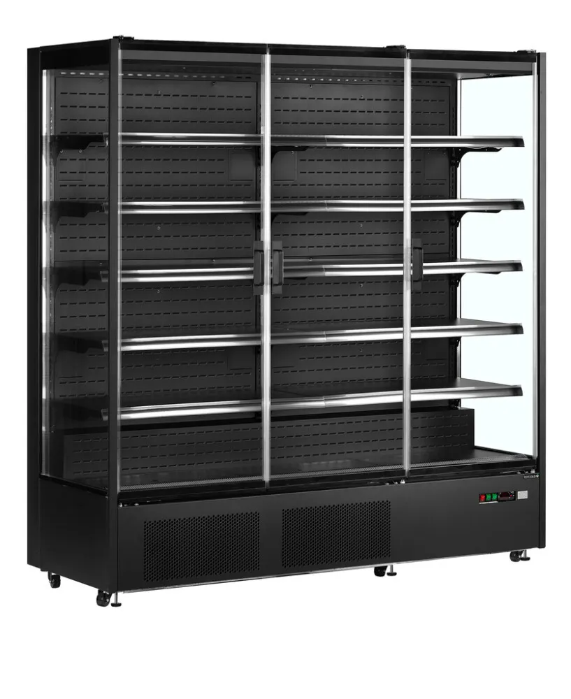 Čierna chladená vitrína do supermarketu - 3 sklenené dvere - 1147 L