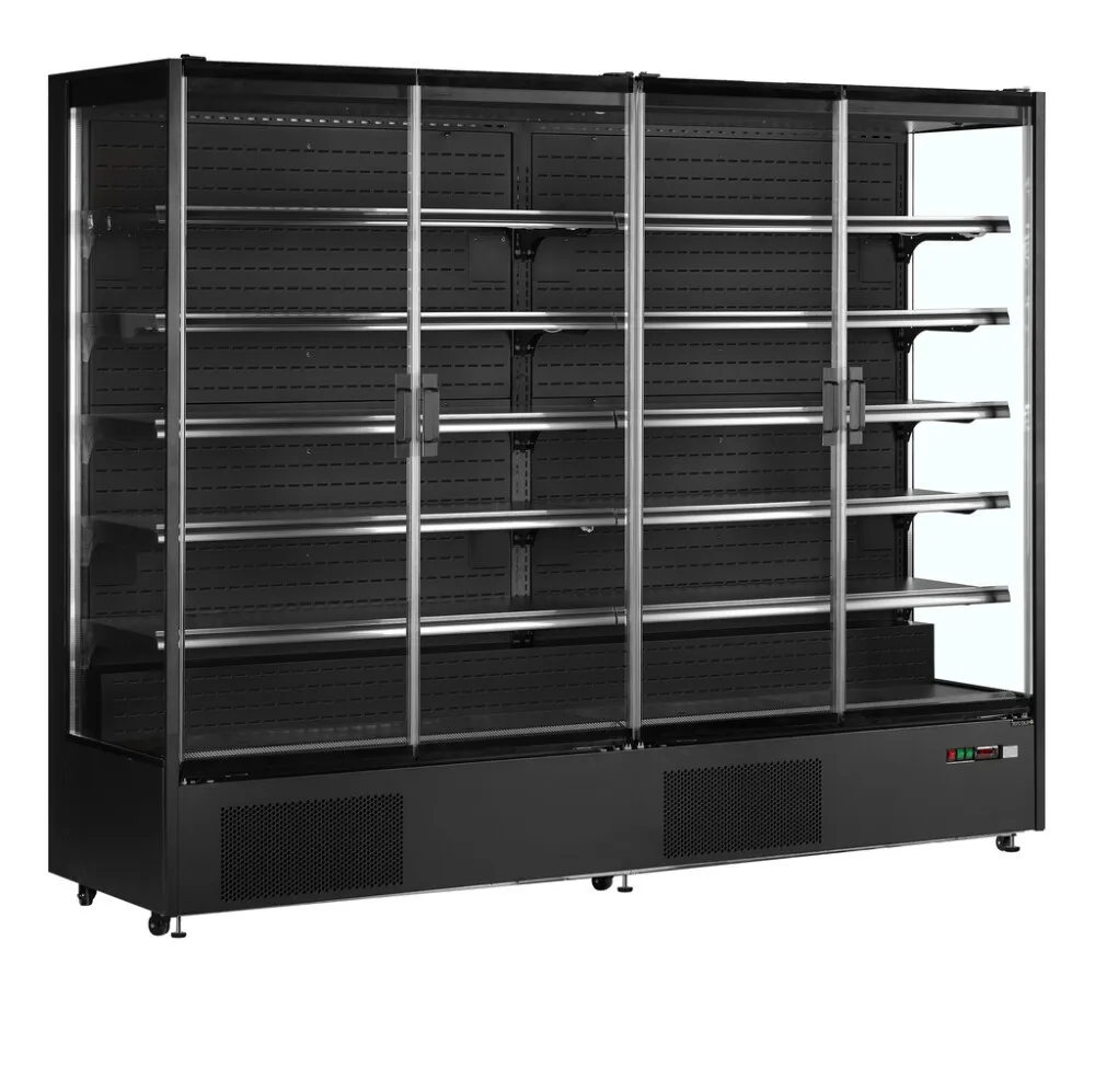 Čierna chladená vitrína do supermarketu - 4 sklenené dvere - 1529 L