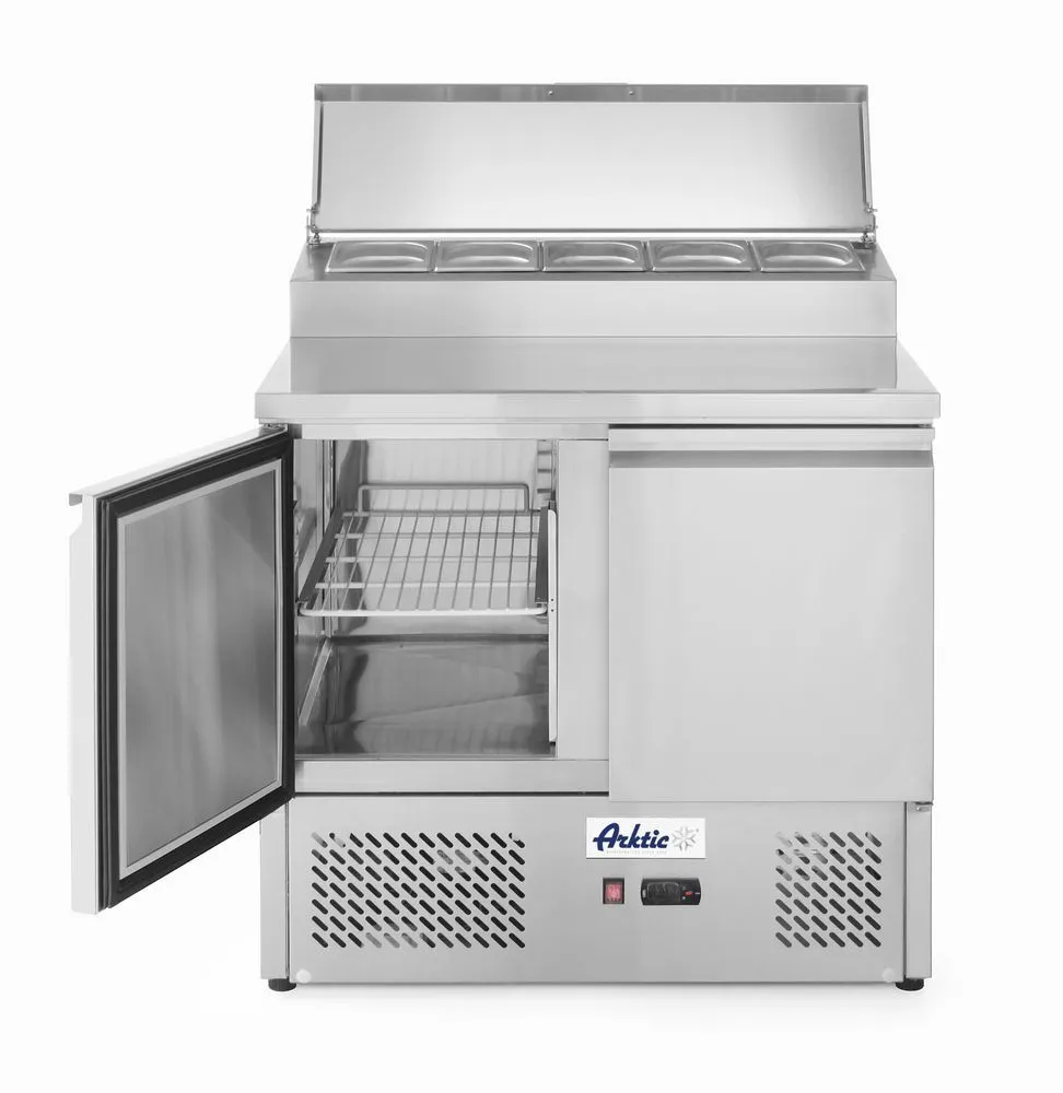 Prípravný pult na pizzu alebo šaláty s chladenou vitrínou - 300 L - 5 GN 1/6 nádob