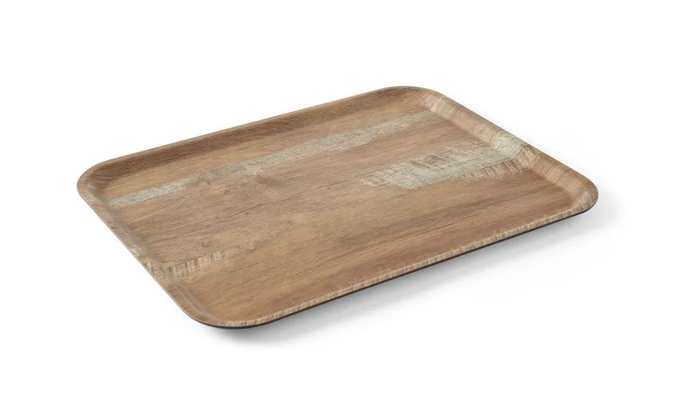 Podnos na podávanie z melamínu s potlačou dreva - 530 x 370 mm